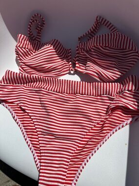 Red & White Striped Bikini Set